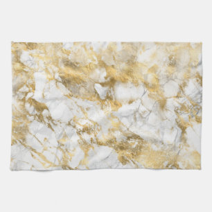 Modern White and Gold Marble Pattern Tea Towel