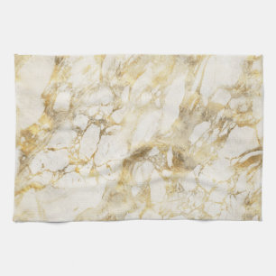 Modern White and Gold Marble Pattern Tea Towel