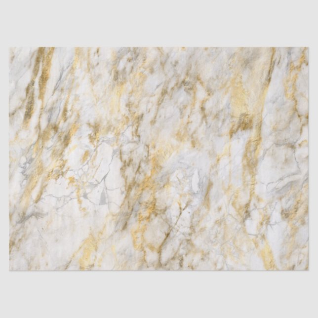Modern White and Gold Marble Pattern Tissue Paper (Front)