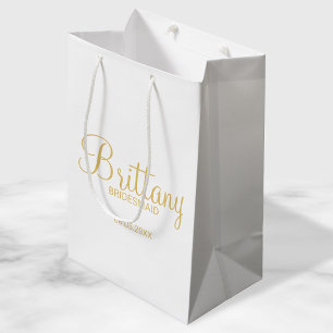 Modern White and Gold Personalised Bridesmaids Medium Gift Bag