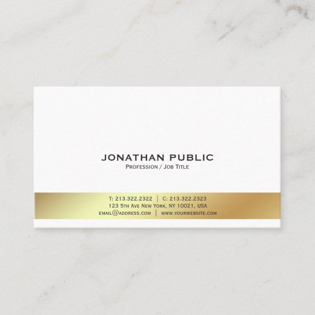 Modern White and Gold Professional Elegant Plain Business Card (Front)