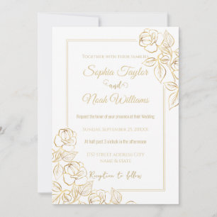 Modern White and Gold Rose Minimal  Invitation