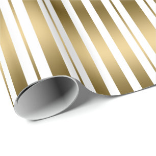 Modern White And Gold Stripes Pattern Wrapping Paper