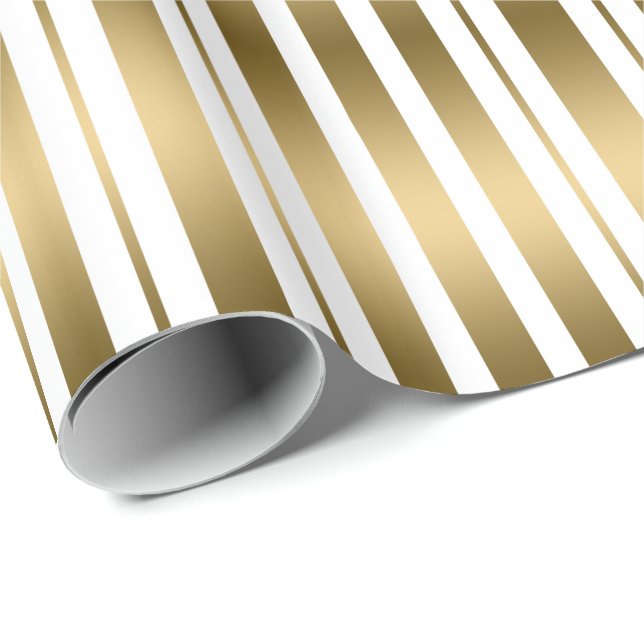 Modern White And Gold Stripes Pattern Wrapping Paper (Roll Corner)