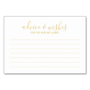 Modern White and Gold Wedding Advice and Wishes Table Number