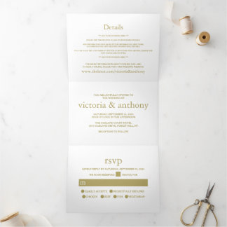 Modern White and Gold Wedding Suite Tri-Fold Invitation