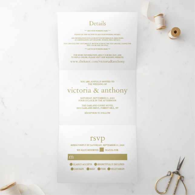 Modern White and Gold Wedding Suite Tri-Fold Invitation (Inside)