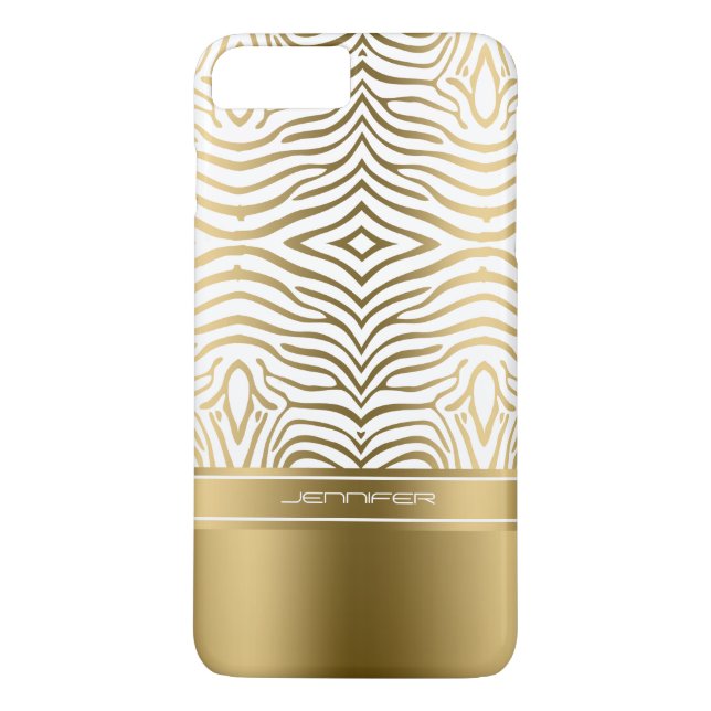 Modern White And Gold Zebra Stripes Case-Mate iPhone Case (Back)