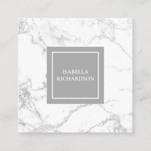 Modern White And Gray Marble Square Business Card