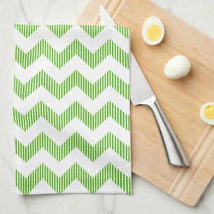 Modern White And Green Chevron Pattern Tea Towel