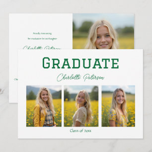 Modern White and Green Photo Grad Announcement