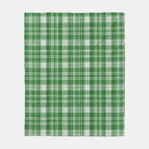 Modern White and Green Plaid Fleece Blanket