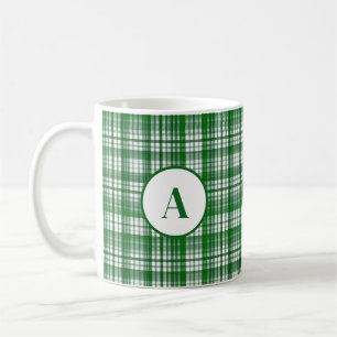 Modern White and Green Plaid Pattern Coffee Mug