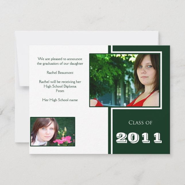 Modern White and Green Quad Graduation Announcement (Front)