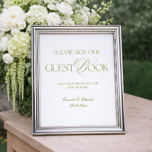 Modern White and Green Wedding Guestbook Poster