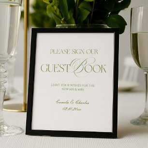 Modern White and Green Wedding Guestbook Poster