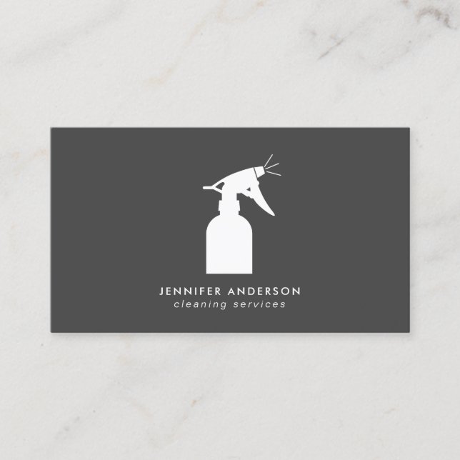 Modern White And Grey Cleaning Services Business Card (Front)