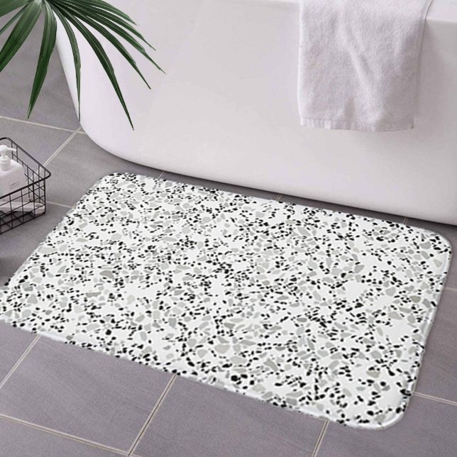 Modern White and Grey Terrazzo Pattern Bath Mat (Creator Uploaded)