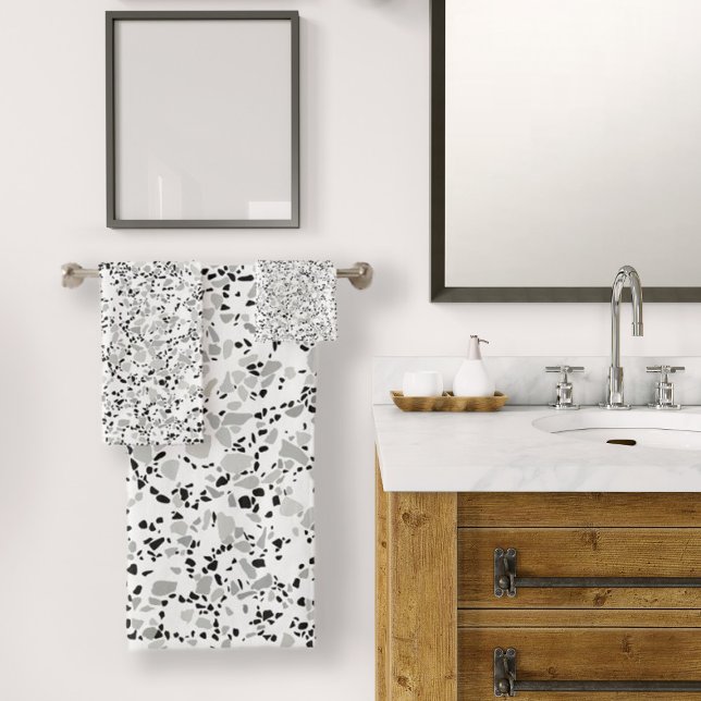 Modern White and Grey Terrazzo Pattern Bath Towel Set (Modern White Terrazzo Bath Towel Set by Looly Elzayat
 )