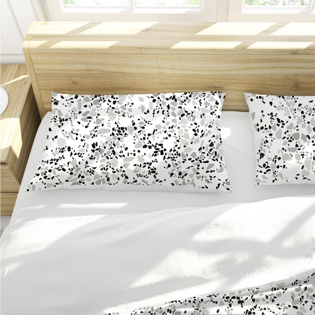 Modern White and Grey Terrazzo Pattern Pillowcase (Modern White Terrazzo Pillow Case by Looly Elzayat
)