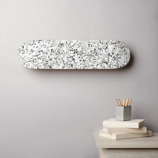 Modern White and Grey Terrazzo Pattern Skateboard (Wall Art (Horz))