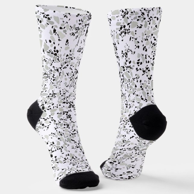 Modern White and Grey Terrazzo Pattern Socks (Angled)