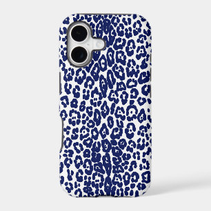 Modern white and navy blue leopard print