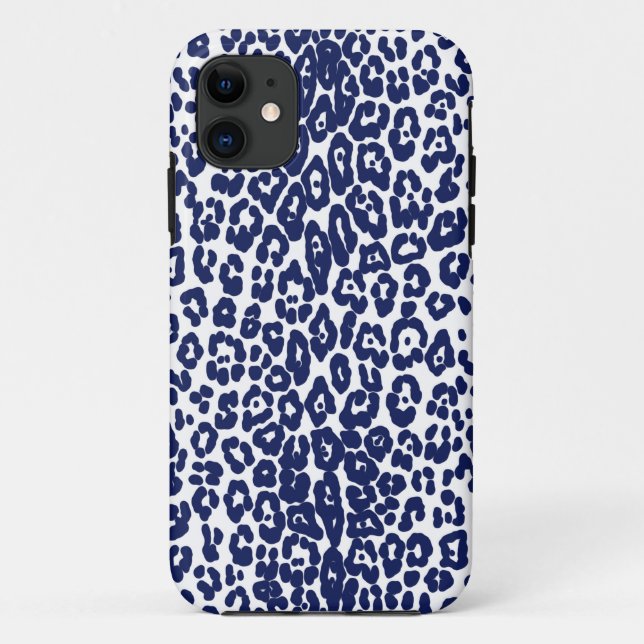 Modern white and navy blue leopard print Case-Mate iPhone case (Back)