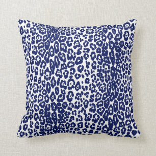 Modern white and navy blue leopard print cushion