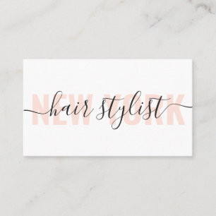 Modern white and peach hair stylist script chic business card