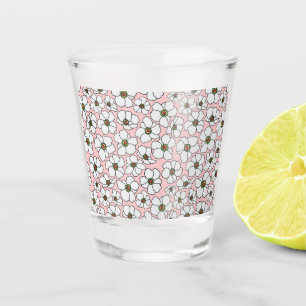 Modern White And Pink Flowers  Shot Glass
