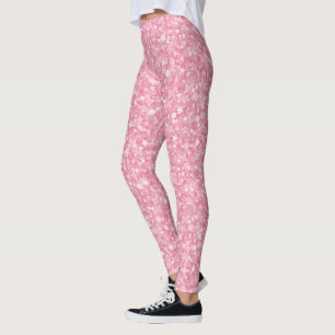 Modern White And Pink Glitter Leggings