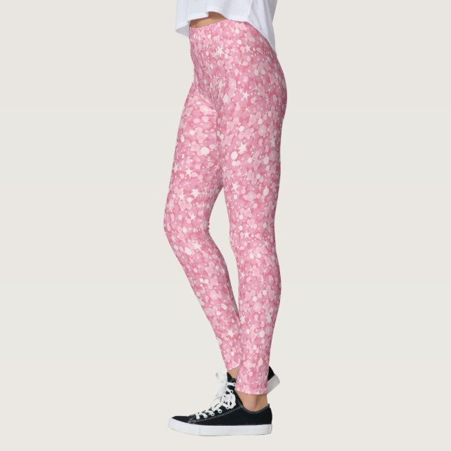 Modern White And Pink Glitter Leggings (Left)
