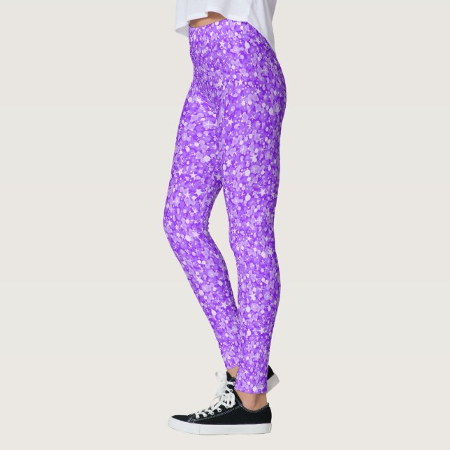 Modern White And Purple Glitter Leggings (Left)