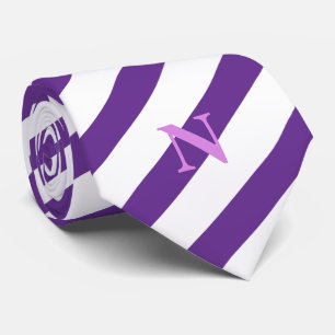 modern white and purple stripes monogram  neck tie