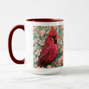 Modern White and Red Cardinal Painting Mug