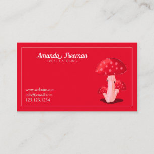 Modern White and Red Toadstool Mushroom Cooking Bu Business Card