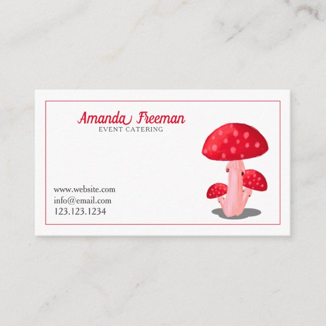 Modern White and Red Toadstool Mushroom Cooking Business Card (Front)