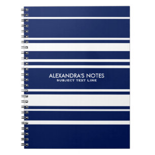 Modern White And Royal Blue Stripes Pattern Notebook