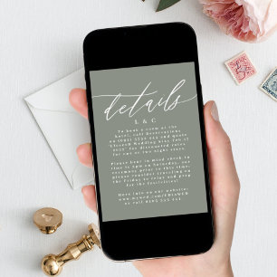 Modern White and Sage Green Digital Detail Invitation