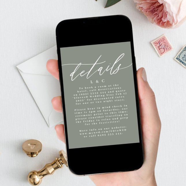 Modern White and Sage Green Digital Detail Invitation (click the instant download option)