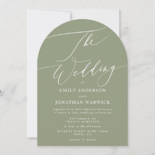 Modern White and Sage Green Simple Arch Wedding Invitation