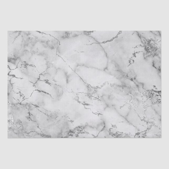 Modern White and Silver Marble Pattern Tissue Paper (Front)