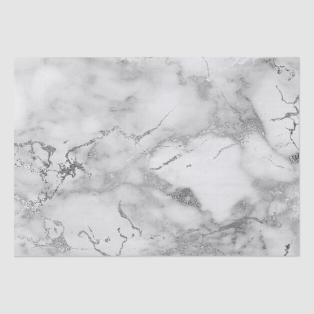 Modern White and Silver Marble Pattern Tissue Paper (Front)
