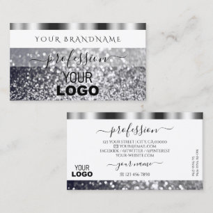 Modern White and Silver Sparkling Glitter Add Logo Business Card