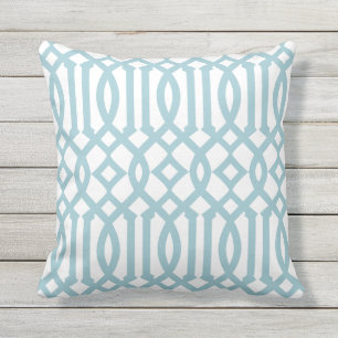 Modern White and Sky Blue Trellis Pattern Cushion