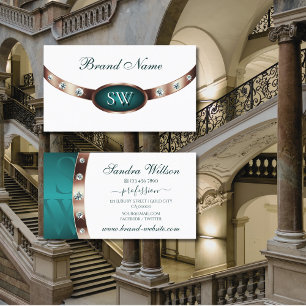 Modern White and Teal Rose Gold Colours Monogram Business Card