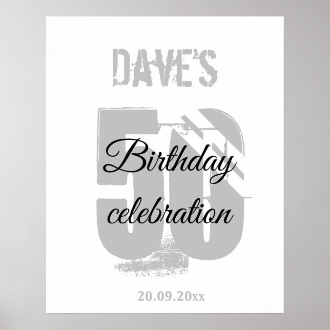 Modern White Any Age 50 Birthday Welcome Backdrop Poster (Front)