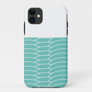 Modern White Aqua Art Deco Curves Colour Block iPhone 11 Case