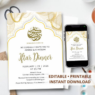 Modern White Arch Ramadan Iftar Dinner Invitation